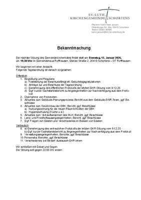 Tagesordnung der GKR-Sitzung Schortens am 13.1.2026
