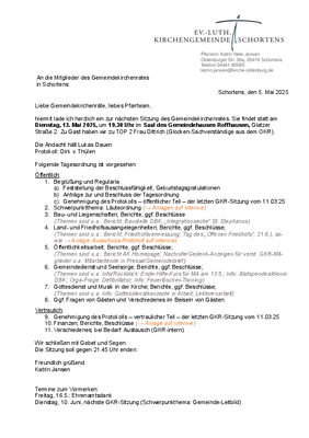 Tagesordnung der GKR-Sitzung am 13.5.25