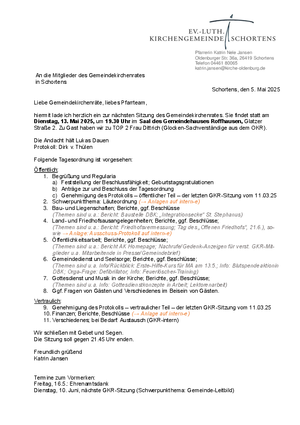 Tagesordnung der GKR-Sitzung am 13.5.25